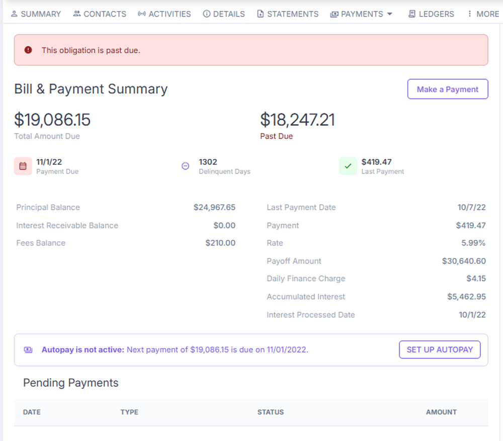 Bill and Payment Summary