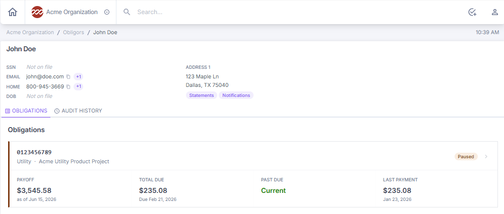 Example obligor account